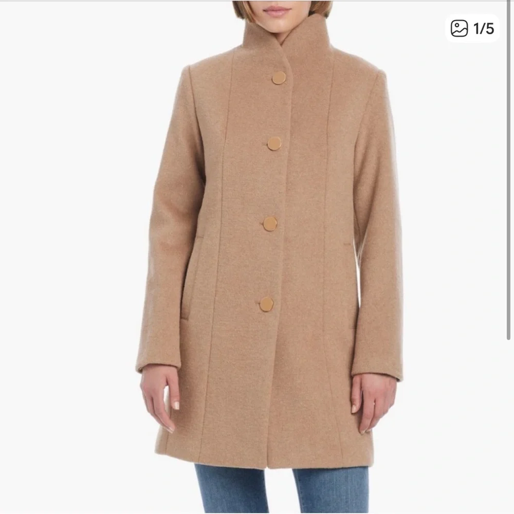 NWT - Kate Spade New York High Neck Wool Blend Coat in Camel - Size XL